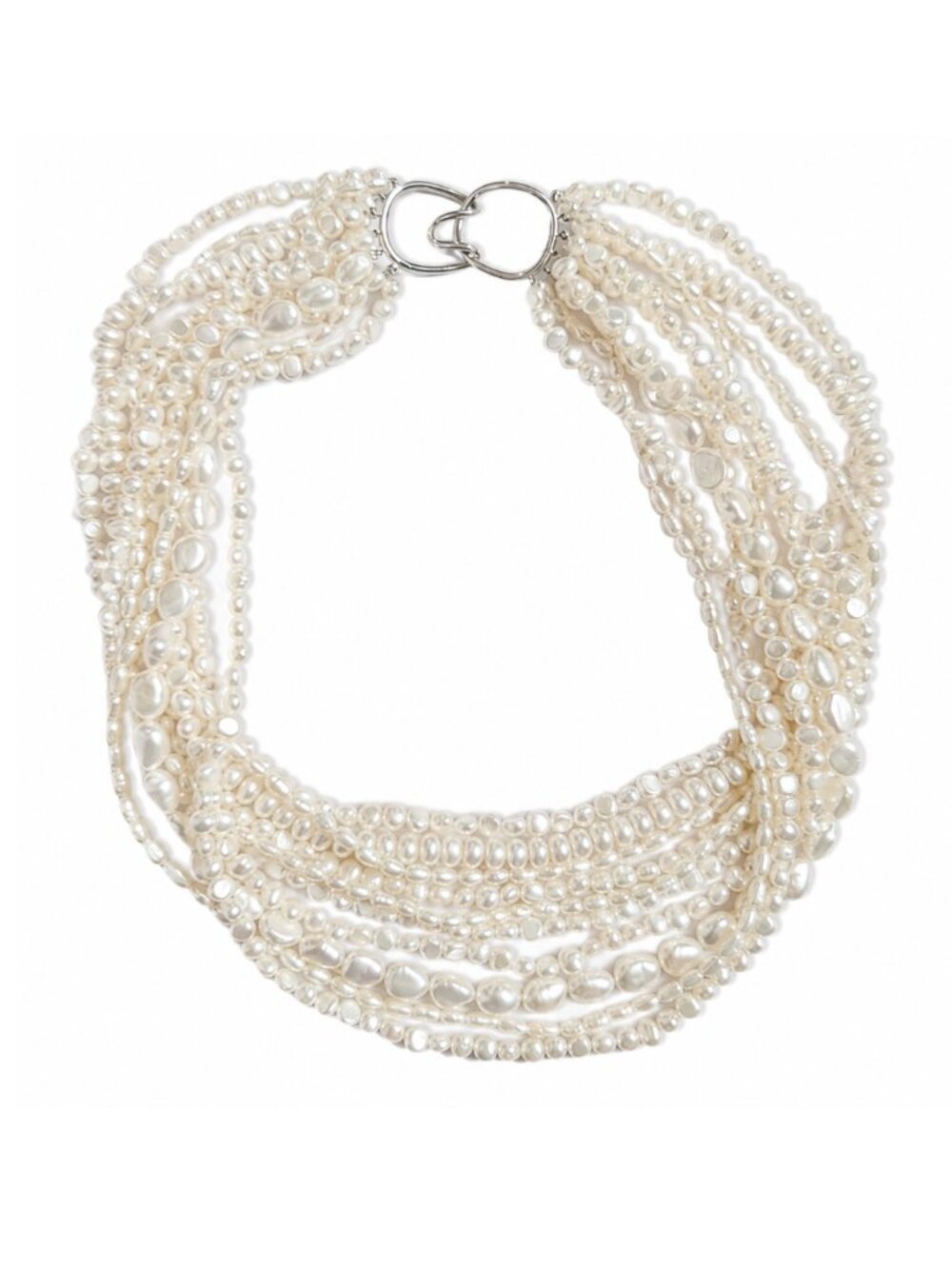 10 Strand Cultured Baroque Pearl Necklace 925 Silver Clasp Ivory 19"